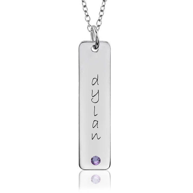 One Birthstone Tall Tag Mommy Necklace Personalized Jewelry