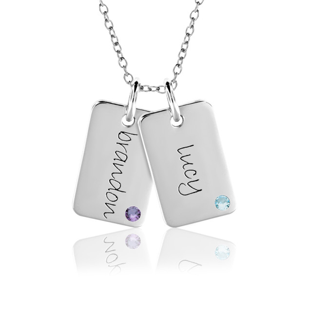 Sterling Silver Multi Bezel Set Birthstone Necklace - 2 Stone | Jewlr