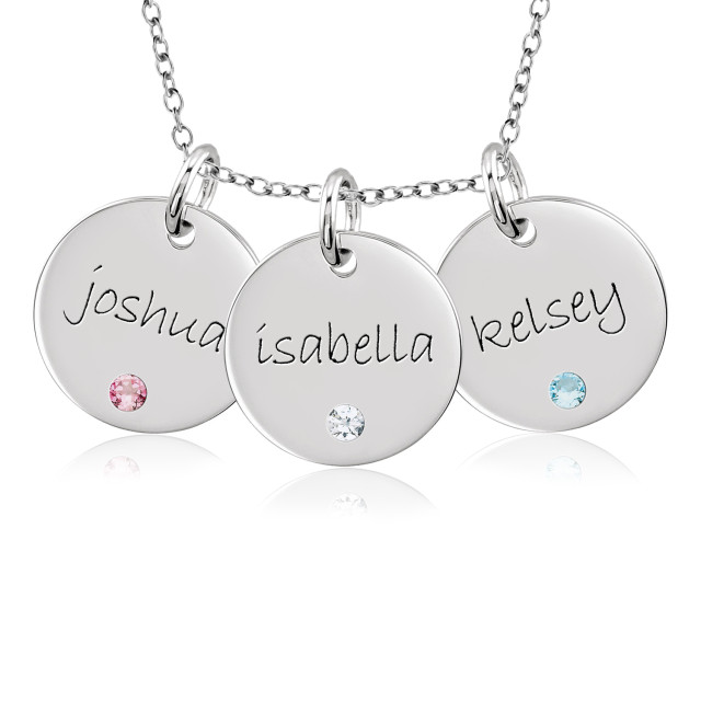 Three Mommy Birthstone Discs Necklace Personalized Jewelry