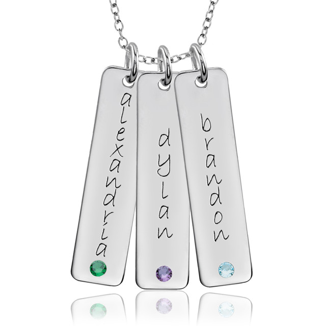 Three Birthstone Tall Tags Mommy necklace Personalized Jewelry