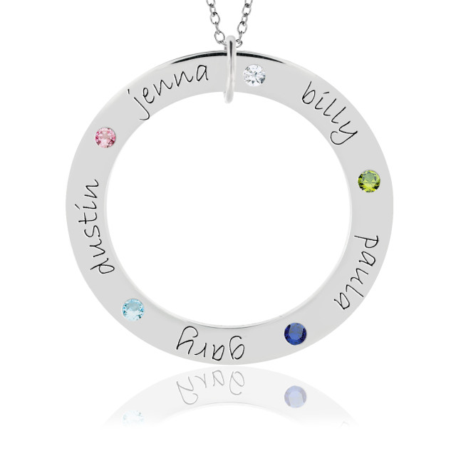 White Gold Five Name Forever Birthstone Loop Mommy Necklace Personalized Jewelry
