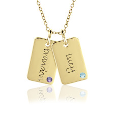 Two Vermeil Birthstone Mini Dog Tags Mommy Necklace Personalized Jewelry
