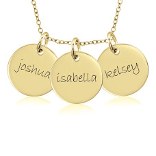 Three Yellow Gold Discs Mommy Necklace Personalized Jewelry