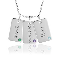 Three Birthstone Mini Dog Tags Mommy Necklace Personalized Jewelry