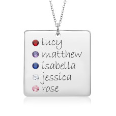 Five Names POSH Birthstone Square Mommy Necklace Personalized Jewelry