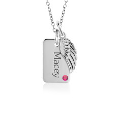 Birthstone Mini Dog Tag + Wing Charm