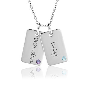 Two Birthstone Mini Dog Tags Mommy Necklace Personalized Jewelry