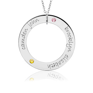 White Gold Two Name POSH Birthstone Loop Mommy Necklace