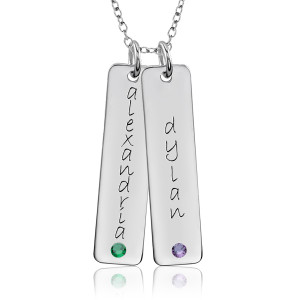 Two Birthstone Tall Tags Mommy Necklace Personalized Jewelry