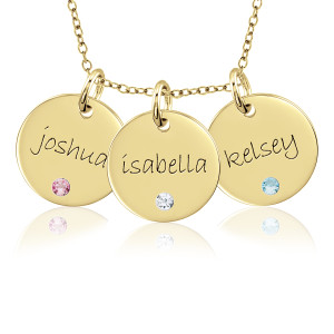 Three Vermeil Birthstone Disc Necklace Personalized Jewelry