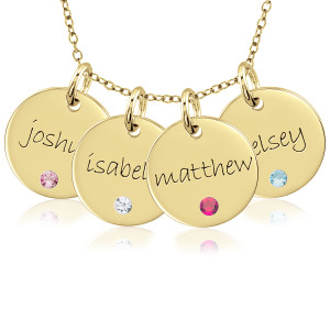 Four Vermeil Birthstone Discs Necklace Personalized Jewelry