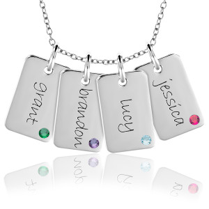 Four Birthstone Mini Dog Tags Mommy Necklace Personalized Jewelry