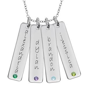 Four Birthstone Tall Tags Mommy Necklace Personalized Jewelry