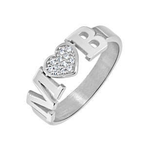 White Diamond Initial LOVE Ring Personalized Jewelry