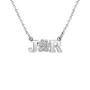 Diamond Paw Print Initial LOVE Necklace