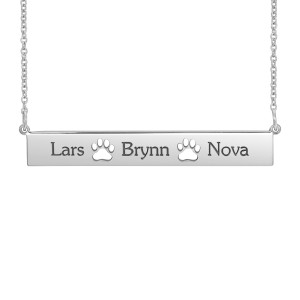 Sterling Silver POSH Paw Bar Necklace with Three Names