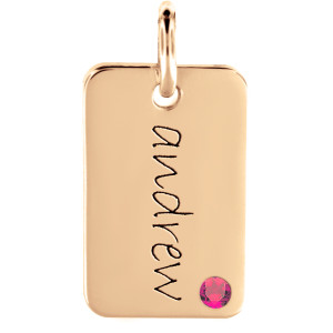 Yellow Gold Birthstone Accented Block Letter 15mm Dog-Tag Pendant  (Style#10837-10862) - Mini Mini Jewels